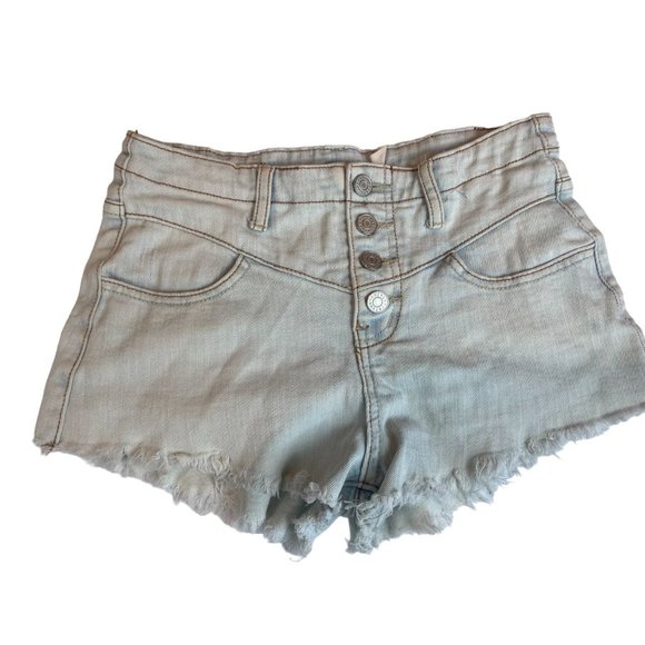 Refuge Womens Cut Off Shorts Frayed Button Up Stretch Mid Rise Blue Size 4 - Picture 1 of 9